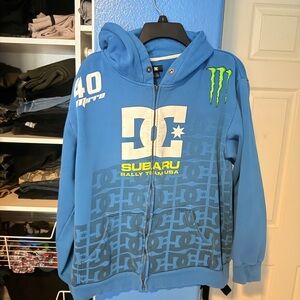 DC x Subaru Blue Mens Zip-Up Hoodie with Monster Energy Logo